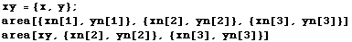 xy = {x, y} ; area[{xn[1], yn[1]}, {xn[2], yn[2]}, {xn[3], yn[3]}] area[xy, {xn[2], yn[2]}, {xn[3], yn[3]}] 