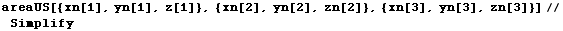 areaUS[{xn[1], yn[1], z[1]}, {xn[2], yn[2], zn[2]}, {xn[3], yn[3], zn[3]}] // Simplify