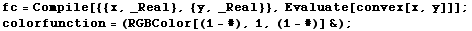 fc = Compile[{{x, _Real}, {y, _Real}}, Evaluate[convex[x, y]]] ; colorfunction = (RGBColor[(1 - #), 1, (1 - #)] &) ; 